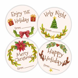 2” Merry Christmas Sticker Set - 40 Pcs Holiday Self-Adhesive Label for Christmas Gift Wrapping, 4 Different Designs Gift Tag for Goodie Bags, Party Supplies - C02