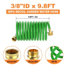 GASHER PU Recoil Garden Water Hose 9.8FT with 3/4"Inch Brass Fittings Retractable, Swivel Female for Boating, Pool & Spa, RV, Home and Garden（Green)