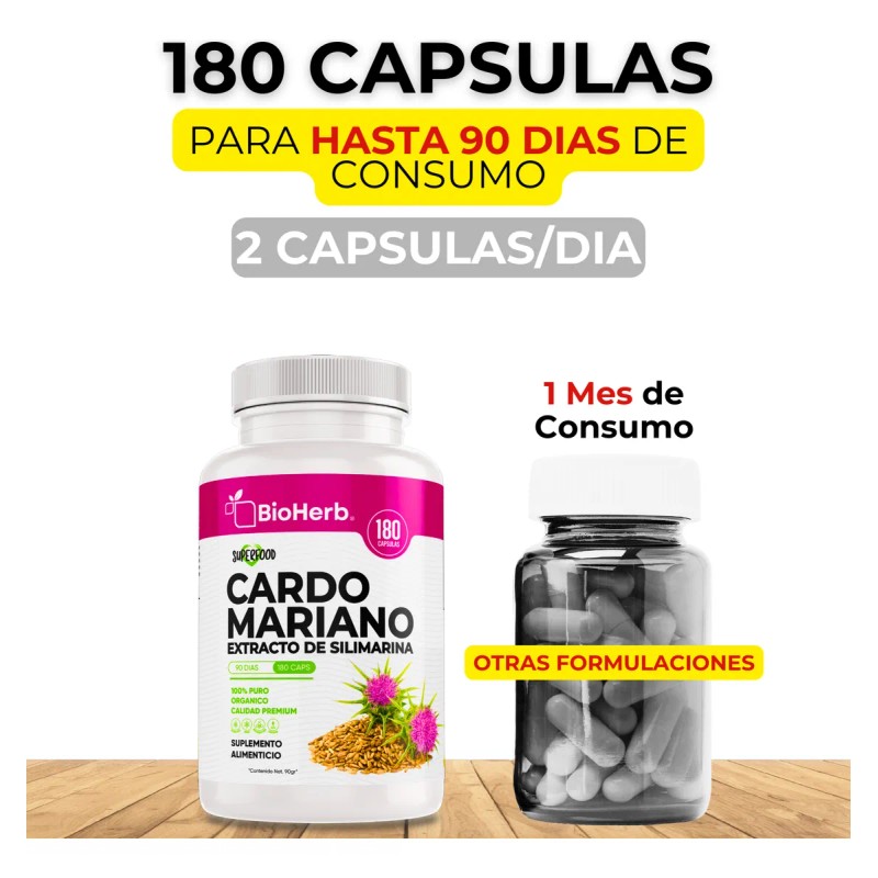 Cardo Mariano 100% Puro Extracto De Silimarina Bioherb 180 Cápsulas