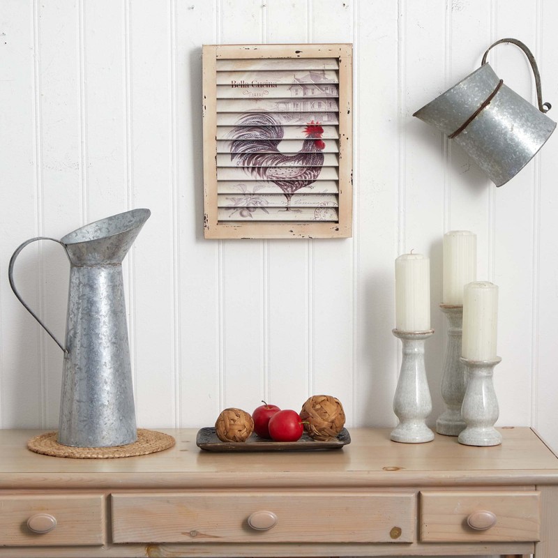 Nearly Natural 7025 Rooster Window Shutter Wall Decor Cream