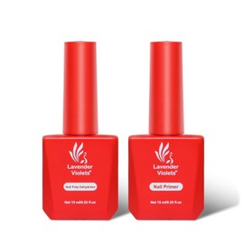 Lavender Violets 2pcs 15ml Professional Natural Nail Prep Dehydrate and Primer, Dehydrator for Acrylic and Gel Nail Polish, Non Acid Primer for UV Gels Fast Dry Superior Bonding Agent Set A107+A108