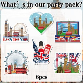London Fridge Magnet Souvenir Gifts - 6pcs British Construction Design Union Jack Icons Set with London Eye Tower Bridge, Souvenirs Gift Magnets Double-deck Bus for Family Friends Coworker