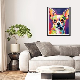 QAZWSX Diamond Painting Colorful Cute Chihuahua Dog, Chihuahua Dog Full Round Diamond Art Kits for Adults, Paint by Numbers for Beginners, Full Round Diamond Art Kits for Room Decor 12x16 inch