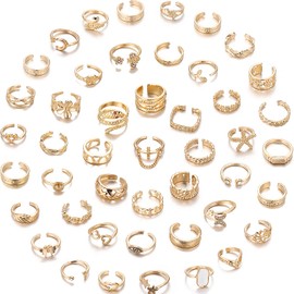Acruccen 46 Pcs Open Toe Rings Set for Women Adjustable Finger Tail Ring Summer Beach Foot Jewelry Gold-tone