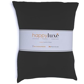 HappyLuxe Travel Pillow with Washable Cover | 13" x 17" | Small Pillow | Plane | Car | Recliner | Camping | Neck and Lumbar Support | Made in The USA | Jet Black