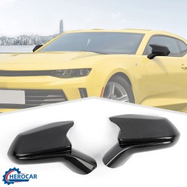 CheroCar Carbon Fiber Side Mirror Cover Horn Cap Decor for 2016-23 Chevy Camaro SS RS ZL1