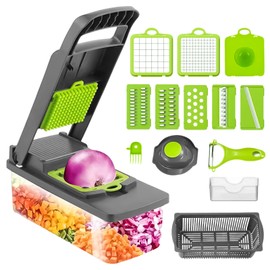Dokpav Cortador de Verduras 16 en 1, Picadora de Verduras Multifuncional, Picador de Verduras Mandolina Rallador de Verduras Rebanador de Verduras Cortador de Cebolla para Frutas Verduras y Ensaladas
