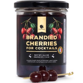 Gourmanity Brandied Cocktail Cherries, French Morello Cherries in Kirsch Brandy, for Cocktails and Desserts Kosher, Product of France 14.1oz