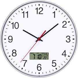 VIVILINEN Silent Wall Clock with Temperature Display and Humidity, Modern Quartz Clock, Without Ticking Noise, for Living Room, Bedroom, Office, Kitchen, 30 cm (White-2)