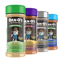 Dan-O's 4 Bottle Seasoning Set, Small Bottles, 4 Pack, Includes Original, Preem-O, SEA-soning and Cajun Seasonings, Sugar Free, Zero Calorie, Use this Seasoning Kit to Craft a Marinade, Rub or Sauce