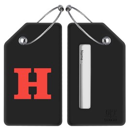 Gostwo 2 Pack Silicone Luggage Tags for Suitcases, 26 Initial Letter Baggage Labels Handbag School Bag Suitcase Instrument Tag with Stainless Steel Loop(Black)(Letter H)