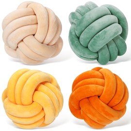 Yerliker 4 Pcs Knot Pillow Ball, 8.7 Inches Knotted Dorm Decorative Pillows Decorative Round Throw Pillow Plush Accent Pillows Gifts for Valentine‘s Day Home Bedroom Decoration