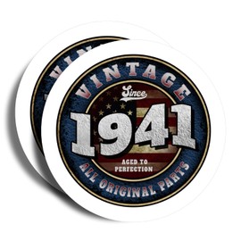 Vintage All Original Parts Since 1941 Aged to Perfection Stickers - 5" On Longest Side - American Flag - 2 Pack - High Adhesive Tack - Bumper Stickers for Cars, Truck, SUV - Made in USA - PLDFS1465