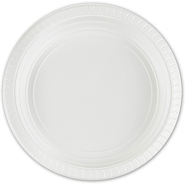 Plasticpro 7 inch Round Plastic Plates Microwaveable, Disposable, White, Dinnerware 100 Count