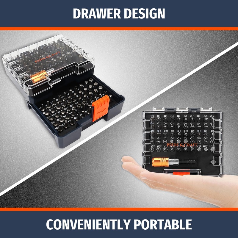 PRIDE&CRAFT 102PC Screwdriver Bits Set With 1/4'' Quick Release Bit
