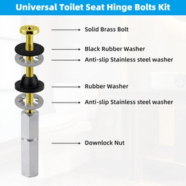 Hibbent 2 PCS Universal Toilet Seat Bolts Kit, Heavy Duty Solid Brass Toilet Bolts with Extra Long Stainless Steel Downlock Nuts Rubber Washers Gaskets, Easy to Install - Bathroom Toilet Repair Screw