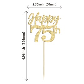 Gyufise 24Pcs Happy 75th Cupcake Toppers Glitter Number 75 Seventy Five Cheers to 75 Cupcake Food Picks Decorations for 75th Birthday Wedding Anniversary Party Supplies Gold