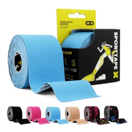 SPORTTAPE Kinesiology Tape - 5cm x 5m Roll - Blue | Physio & Sports Injury Muscle Tape for Shoulder, Knee, Ankle, Shin Splints, Joint & Body Support | Waterproof & Hypoallergenic Kinetic Sports Tape