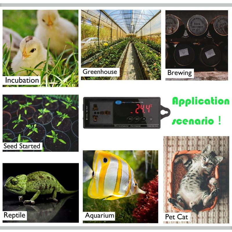 Reptile Terrarium Thermostat Controller, NEKOSUKI Upgrade Digital LED Temperature Controller