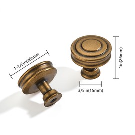 CABDM 10 Pack 1-1/4 Inch(32mm) Antique Brass Cabinet Knobs Solid Heavy Duty Vintage Brass Round Cabinet Knobs Kitchen Cabinet Hardware for Cupboard Drawer Handles Dresser Pulls