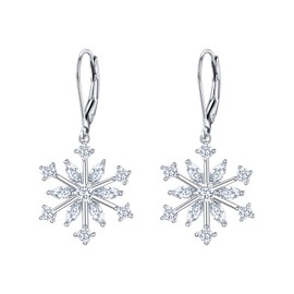 EVER FAITH Snowflake Jewerly Sterling Silver Winter Accessory Sparkle White Cubic Zirconia Flower Leverback Earrings for Womens