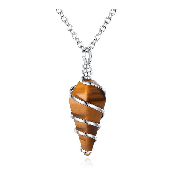 ZHIYUXI Tiger Eye Crystal Wire Wrap Hexagonal Cone Point Healing Crystals Gemstone Polished Reiki Luck Natural Quartz Stone for Women Girl Gifts