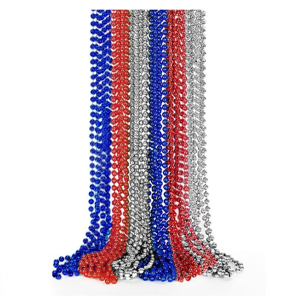 THE MARDI GRAS KREWE - Red, Silver, Blue Patriotic Beads