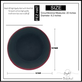 BAYKUL Dr. Who Turkish Shriner Fez Hat Felt, Arabian Moroccan Aladdin Abu Costume Tassel (Diameter: 6.2 Inch (16 cm))