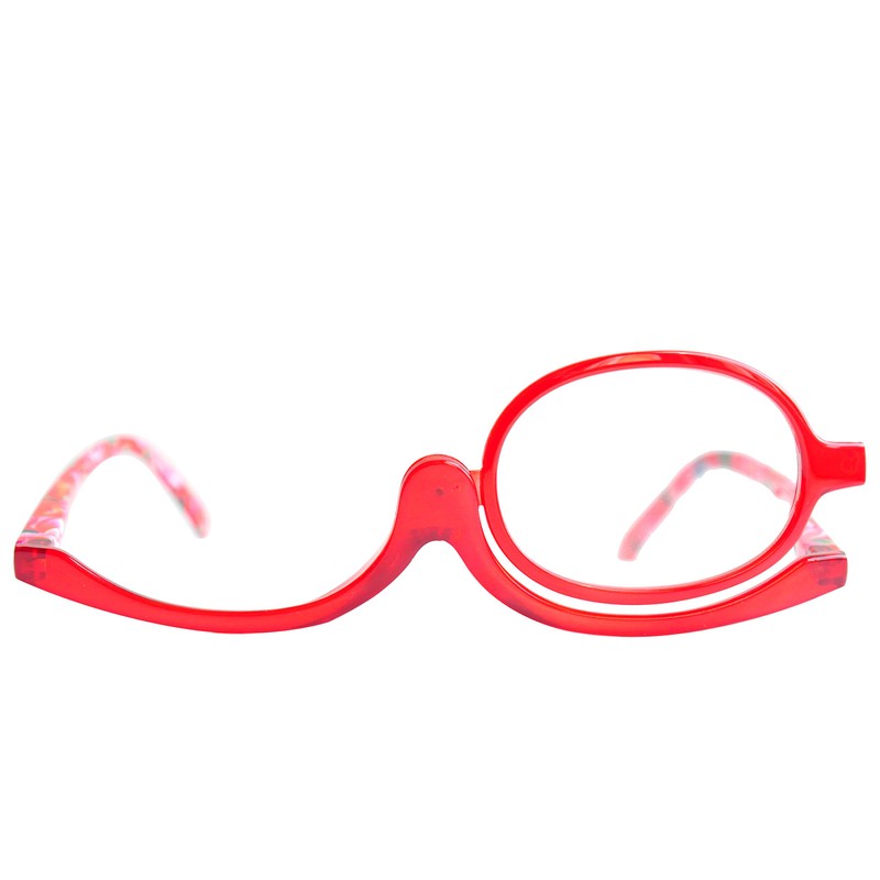 Mini Brille Make-Up Glasses with Flip Lens (Red), Fashionable Magnifying