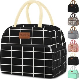 Coobiiya Cute Large Capacity Reusable Leakproof Insulated Cooler Lunch Bag for Women and Men Lunch Box for Work/Office/Picnic/Travel/School lunch bag - Color: Black Plaid