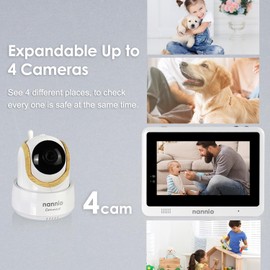 nannio Baby Monitor with Camera and Audio, Wi-Fi Baby Monitor for Smartphone with 2-Way Talk, Clear Night Vision, Pan-Tilt-Zoom, Temp Sensor, No Monthly Fee (Compatible Connect Smart Baby Monitor)