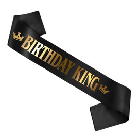 Birthday King Sash, Black Satin Sash Men or Boy Birthday Party Decoration Accessories Supplies Black & Gold Birthday Gift