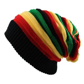 RW mens Classic Rasta Slinky Beanie, Black/Rasta, One Size