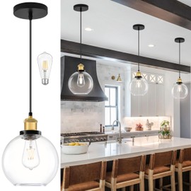 Bagood Globe Pendant Lighting with Clear Glass Gold and Black Light Fixture Globe Pendant Lighting Mid Century Modern Hanging Light Fixture for Sink Bathroom Entryway Kitchen Island (Bulb Incl.)