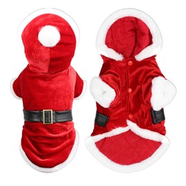 Parisian Pet Dog Santa Hoodie - Santa Claus Dog Christmas Outfit – Xmas Holiday Dog Hoodie – Winter Dog Christmas Sweater with Hoodie – Soft Velvet Christmas Dog Clothes for Large Dogs - L