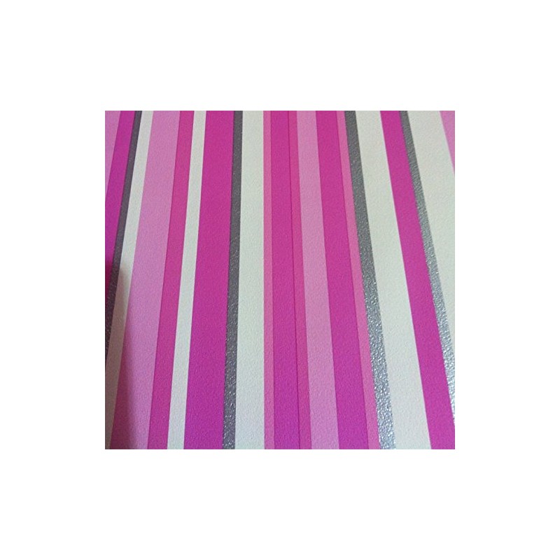 DEBONA Stripe Wallpaper Stripey Striped Metallic Silver Pink White Bold
