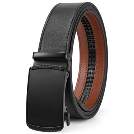 SKiporty Men's Ratchet Belt Leather 1 3/8'' Adjustable Belts for Mens Dress Casual Jeans Comfort Trim to Fit, Matte Black