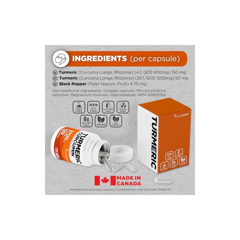 Cúrcuma con Pimienta Negra Cellugreen 3,700 mg | Alta Potencia, Antiinflamatorio