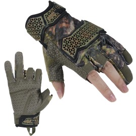 HDD Three-Half Fingers Camo for Hunting Hiking Shooting Motorcycle TPR Impact Protective Touch Screen Tactical GlovesSize: L, Color: Green