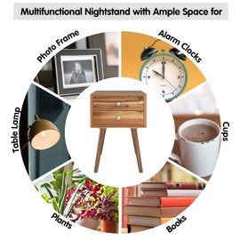 Giantex End Table W/Drawers and Storage Wooden Mid-Century Accent Side Table Multipurpose for Bedroom, Living Room Home Furniture Nightstand (1, Walnut)