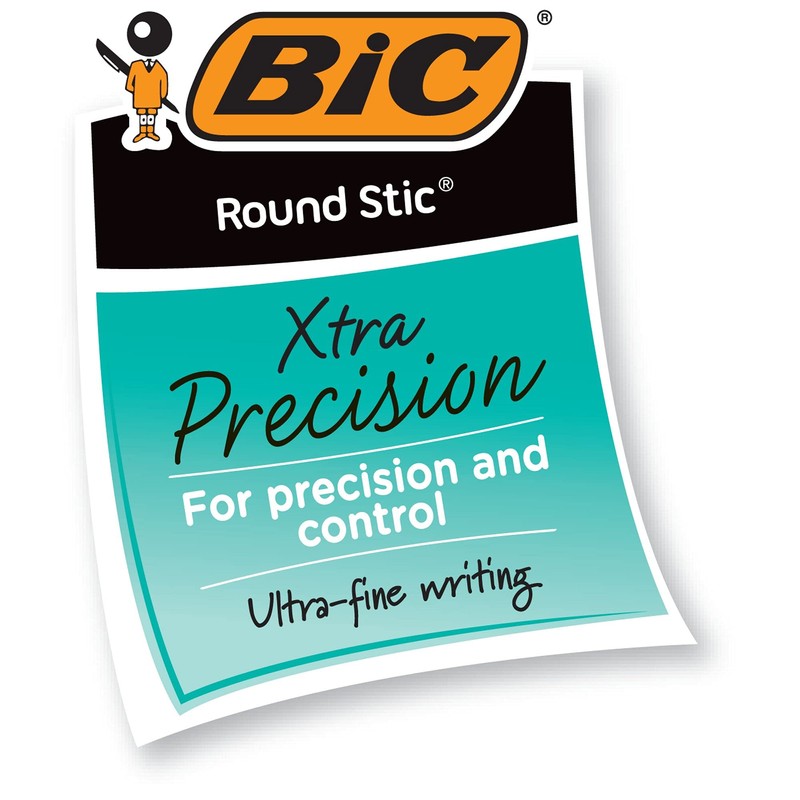 BIC Round Stic Xtra Precision Fine Black Ballpoint Pens, Medium