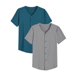 Latuza Men's Bamboo Viscose Button Down Pajama Shirt 2 Pack, Teal/Light Gray, X-Large