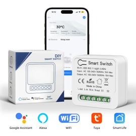 VIPMOON Smart Home Light Switch Alexa, 16 A Wan Light Switch, Flush-Mounted, 220-240 V WiFi Relay Switch, Compatible with Google Home Alexa (100-240 V)