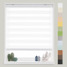 FOIRESOFT Standard Cordless Custom Zebra Roller Shades and Blinds [Basic, White, W 39 x H 48 inch] Dual Layer Sheer for Day and Night Light Control Privacy, 20 to 105 in Height