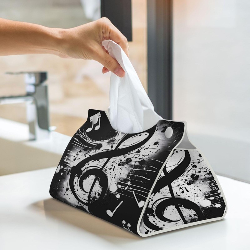 Retro Music Notes Pattern Rectangle Tissue Box Cover PVC Faux