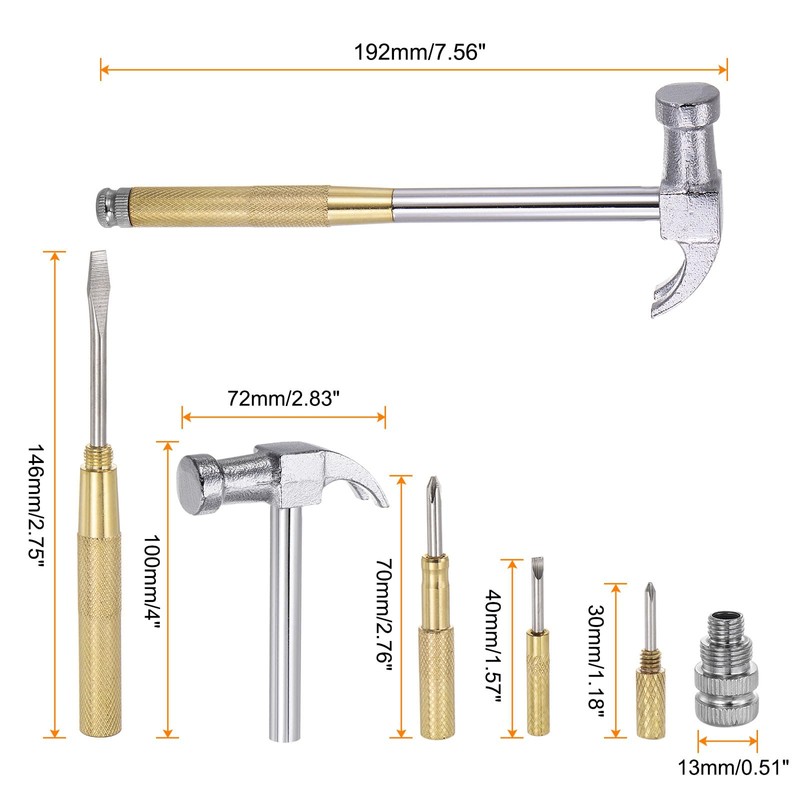 HARFINGTON 6 in 1 Mini Multifunction Claw Copper Hammer and