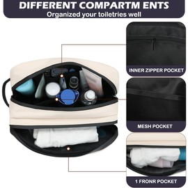 REETEE Toiletry Bag Men's Waterproof Toiletry Bag Women's Large Wash Bag, Portable Travel Cosmetic Bag with Double Zip Opening for Men and Women, beige, Double zip
