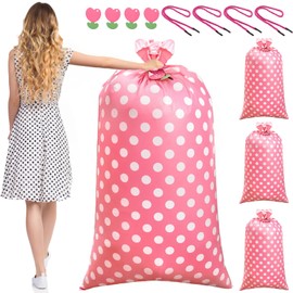 Mezchi 4 Pack 70 x 40 Inch Extra Large Jumbo Bike Gift Bag, Oversize Plastic Big Gift Bags with Ropes and Flower Tags for Baby Shower, Birthday Party Favors(Pink Polka Dot)