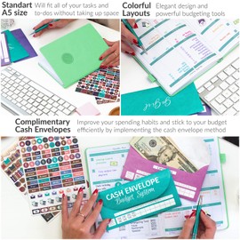 GoGirl Budget Book – Undated Colorful Monthly Financial Planner Organizer. Budget Planner & Expense Tracker to Reach Financial Goals, Lasts 1 Year, +Bonus 3 Cash Envelopes, A5 Hardcover – Mint Green