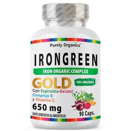 Irongreen Hierro Suplemento Bisglicinato Vitamina Complejo Betabel Espirulina Espinaca Bioperine Apoyo Transporte Oxígeno Energía Purely Organics